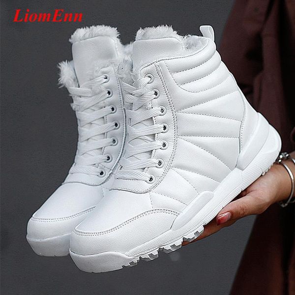 

2020 new white winter boots women shoes high heels chunky sneakers black snow boots fur plush casual shoes woman botas de mujer