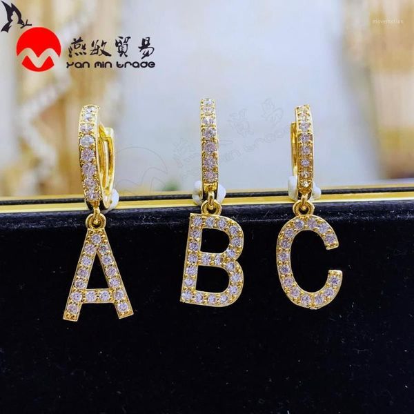 

1 pcs gold hoop earrings cubic zirconia initial letter a-z earrings for women metal small hoop fashion jewelry 20201, Golden;silver