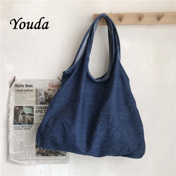 

youda bags for women 2020 small fresh art denim canvas shoulder bag casual totes large capacity shopping bags for girls c1223