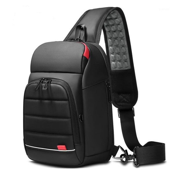 

chest bag men's pvc crossbody bag usb charging shoulder crossbody multifunctional large capacity black men1