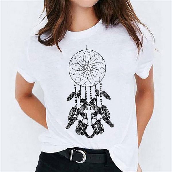 

t shirt for women cartoon printing girl cute feather printing print lady t shirts womens graphic ladies female tee shirt, White