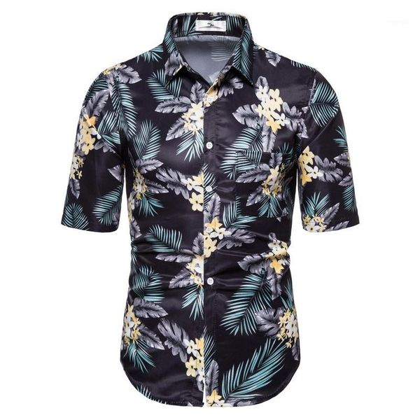 

palm tree printed hawaiian beach shirt for men 2020 summer short sleeve 2xl aloha shirts mens holiday vacation clothing chemise1, White;black