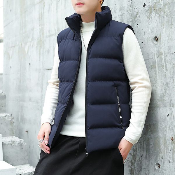 

2020 winter korean fashion stand collar shawl loose solid color thickened waistcoat men's fashionable cotton jacket, Black;white