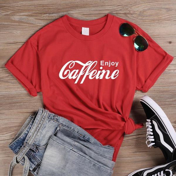 

female streetwear casual tees enjoy caffeine letter print t shirt women funny cola t shirts harajuku basic cotton tshirt, White