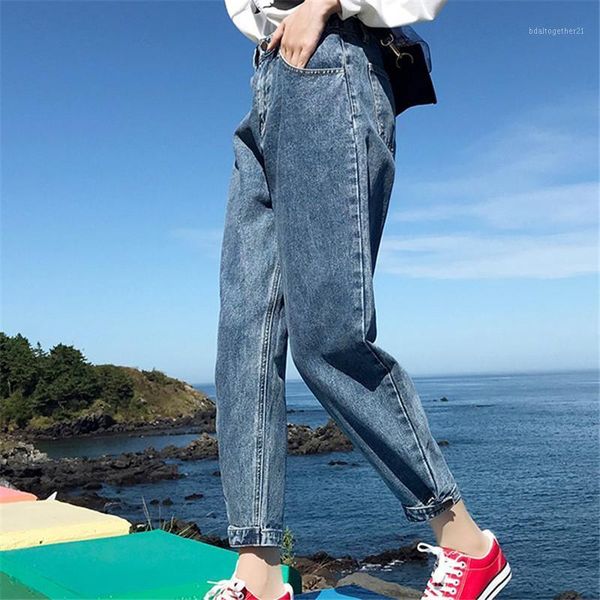 

women's jeans 2021 spring autumn large size 5xl casual fashion loose wide leg pants nine thin section high waist female cotton1, Blue