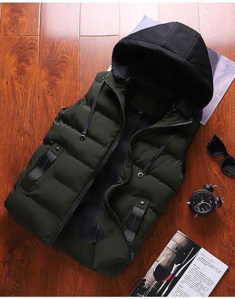 

autumn and winter japanese and korean men's cotton vest sleeveless slim men's jacket thick hooded korean youth casual vest1, Black