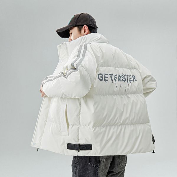 

high-neck printed 2021 new winter white youth warm-up men's down et, Black