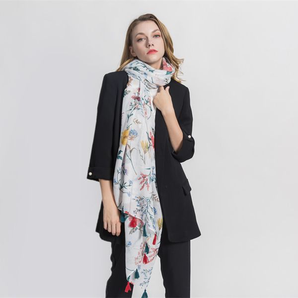 

2020 simple dandelion pattern fringes cotton hemp scarf, Blue;gray