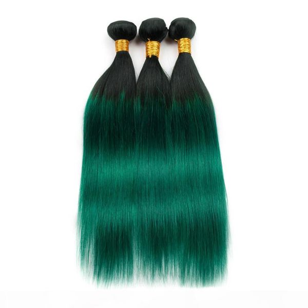 

#1b green black roots ombre human hair 3 bundles 300gram dark green ombre virgin indian human hair weave bundles double wefts 10-30, Black;brown