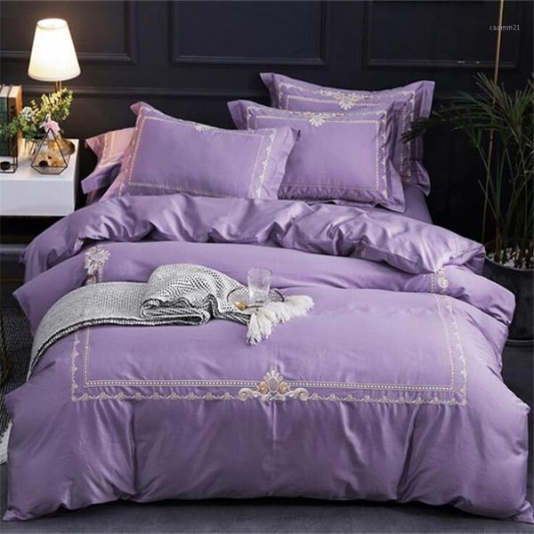 

luxury bedding set king size 4pcs 60s long-staple cotton handmade embroidered europe duvet cover set bed sheets quilt cover1
