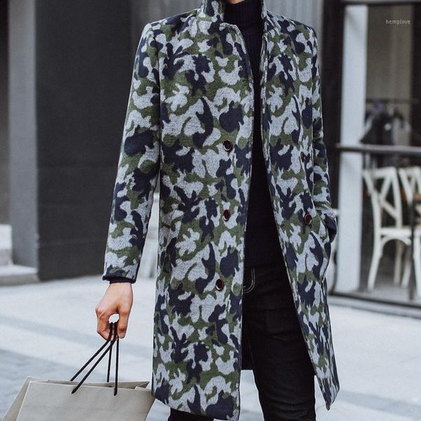 

long thick warm jacket camouflage woolen man windbreaker male loose coat british style autumn wool mens trench coats1, Black