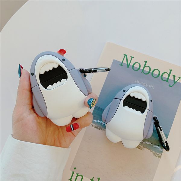 

3d white shark for airpod 2 1 pro case cartoon soft silicone wireless earphone cases cute cover