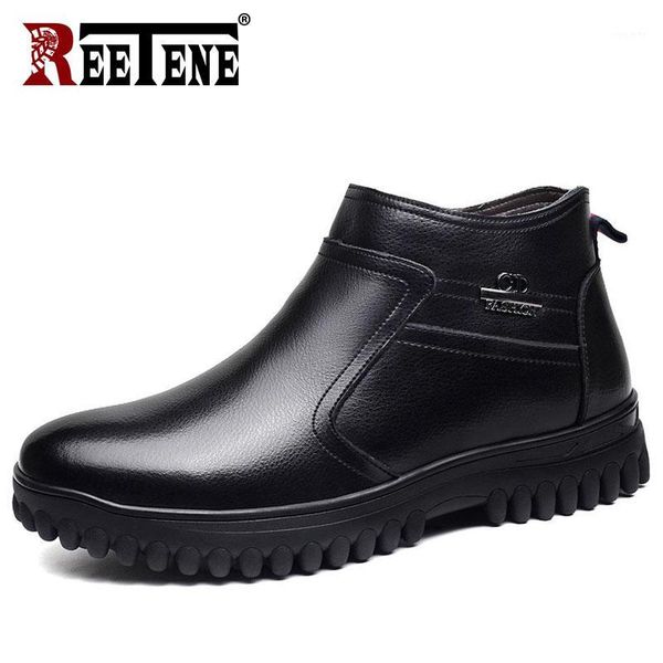 

reetene leather comfortable warm boots men soft men's ankle boots winter wool men's leisure shoes winter footwear1, Black