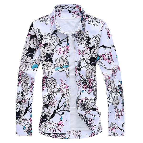 

men's long sleeve 2020 new fashion print floral spring autumn casual shirts clothes kg-10, White;black