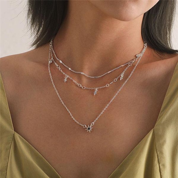 

zuowen fashion boho sunflower arrow crystal multilayer chokers necklaces for women punk pendants chain women jewelry party gifts, Golden;silver