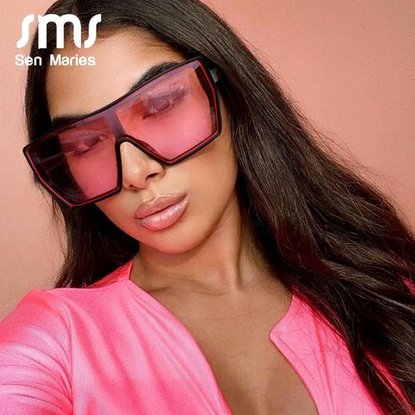 

oversized punk sunglasses women 2020 vintage pink black one piece square sunglasses men eyewear gafas shade mirror uv400 oculos, White;black