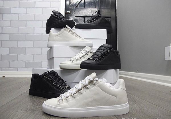 

original box] brand black calfskin arena sneaker shoes men's genuine leather low casual walking shoes kanye west trainers walking flat