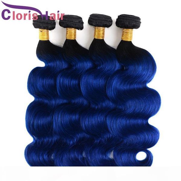 

fashionable 1b blue ombre weave 100% malaysian virgin body wave human hair extensions 3pcs two tone colored wet and wavy ombre bundles, Black