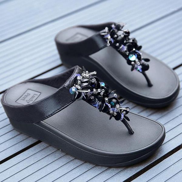 

new shoes women summer sandal for women sandals fashion sequins platform flip-flops non-slip wedges simple slippers sh4791, Black