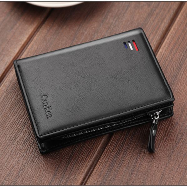

brand short men wallets fashion new card purse multifunction organ leather for male zipper wallet with coin pocket, Red;black