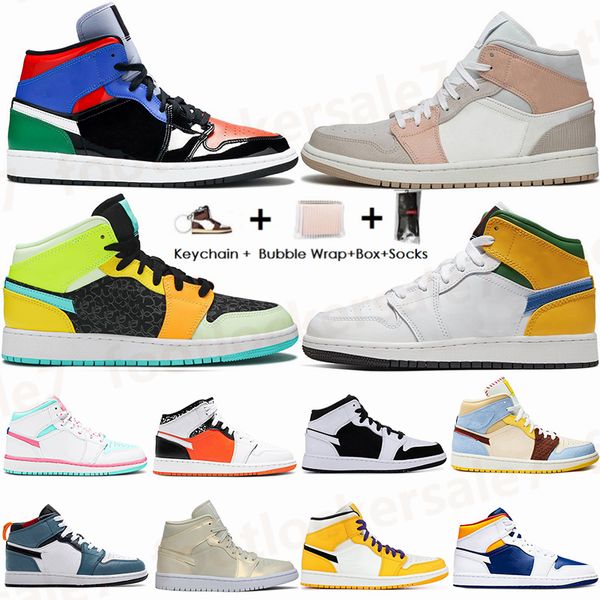 

2021 mid jumpman 1 sneakers obsidian white panda fearless unc usa royal blue multi court purple spirit teal 1s mens basketball shoes trainer