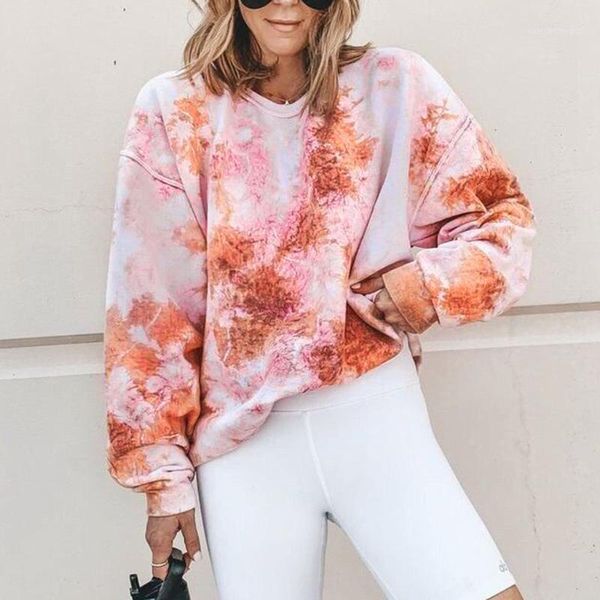 

women's hoodies & sweatshirts 2021 winter fashion women casual tie-dyed print blouse long sleeve pullover loose sweter damski dames tr, Black