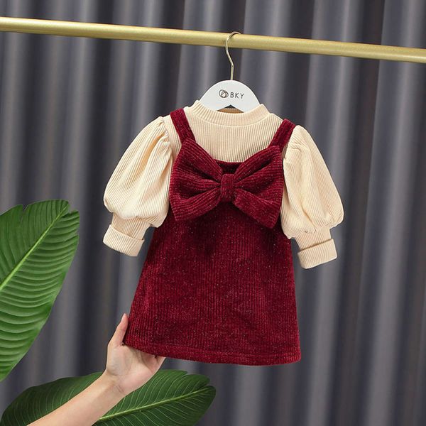 

winter girls' plush drs korean 2020 big bow princs vt skirt e20498, Red;yellow