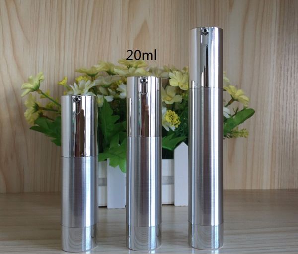 Flacone airless argento da 20 ml di forma più sottile con pompa UV e fondo, lozione utilizzata per contenitore cosmetico