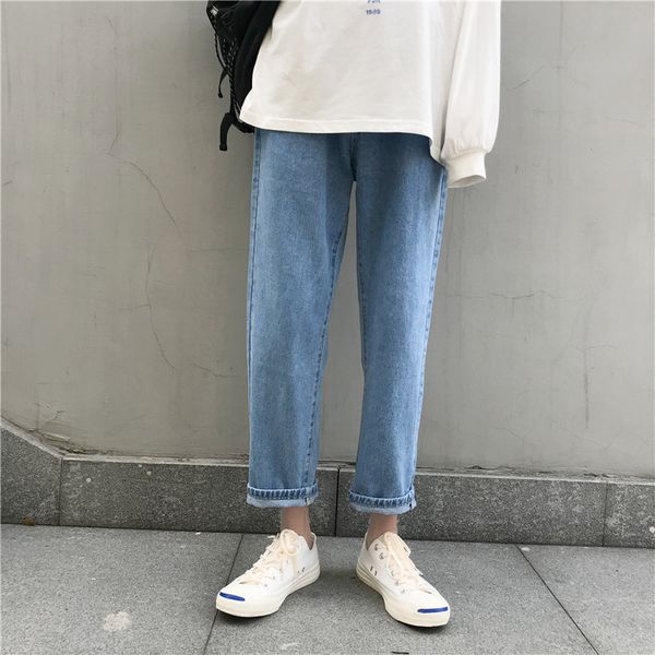 

2020 male brem 3xl retro button denim long pants leisure leg streetwear fashion fancy all-match new men's clothing, Blue