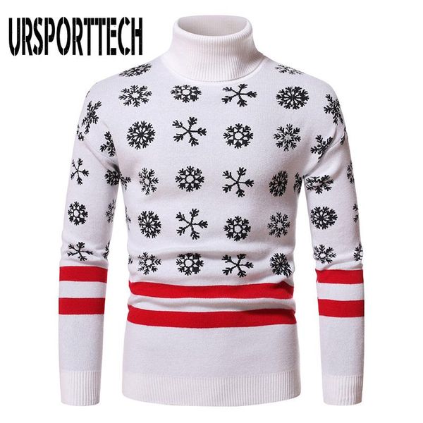 

men's sweaters spring autumn christmas sweater men turtleneck warm knitted jumper pullover man snowflake print and pullovers, White;black