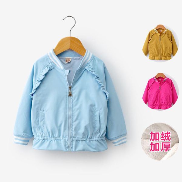 

girls' wind coat coat 2020 new style winter children western style lace cotton-padded clothes girl plus velvet warm fashion, Blue;gray