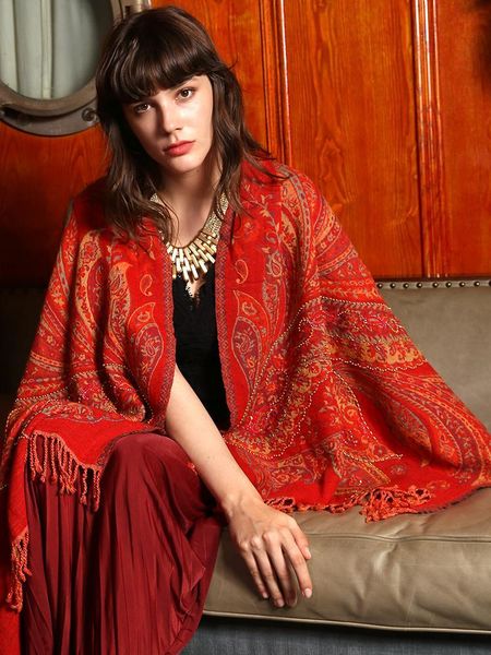 Merino шерсть шарф женские ручной работы утолщенной теплой зимой красная шаль длинная вышивка роскошь мягкая осень Непал