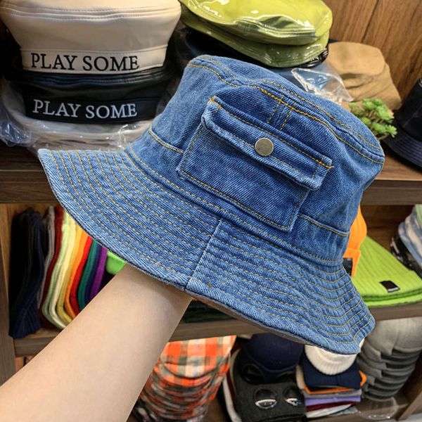 

jmx / korean denim fisherman's hat for women in autumn and winter, Blue;gray