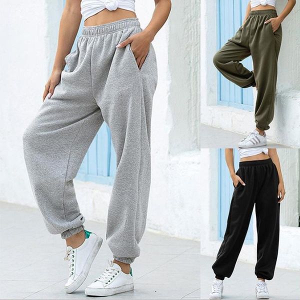

2021 fashion casual female trousers streetwear baggy gray sports joggers wide leg pants ins retro high waist autumn women, Black;white