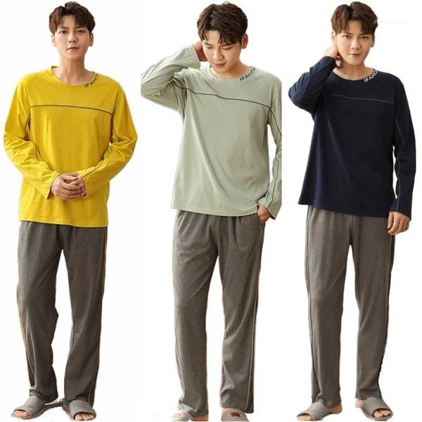 

men's sleepwear autumn men pyjama set full cotton pajama suit long sleeve letter pijamas hombre winter night male home wear1, Black;brown