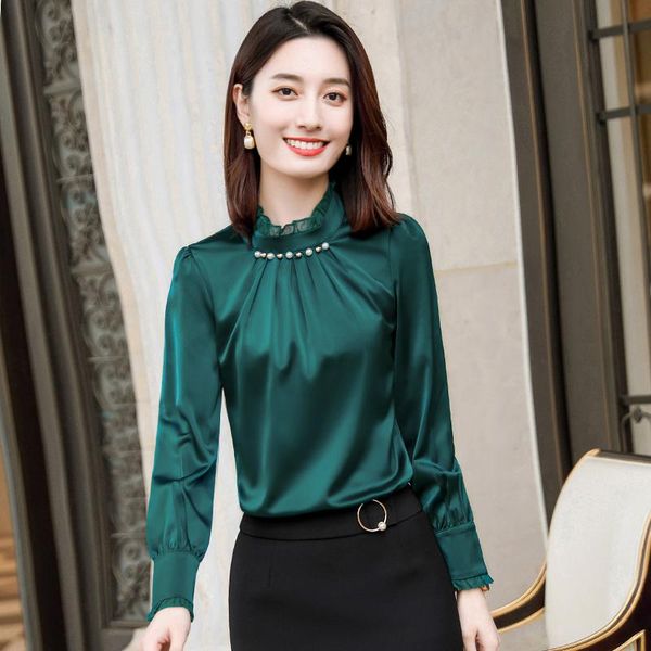 

new elegant womens and blouses green slim business chiffon shirts female long sleeve office ladies wear plus size s-5xl, White