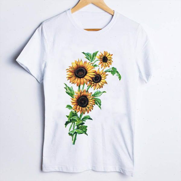 

tees for women print style sunflower trend flower floral fashion 90s ladies t shirt clothes lady clothing female t shirt, White