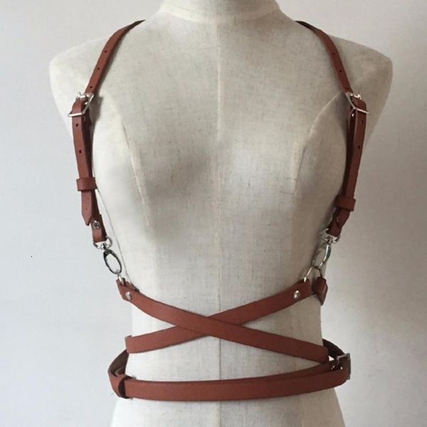 

fashion punk harajuku o-ring body garters faux leather bondage cage sculpting harness waist belt straps suspenders belt, Black