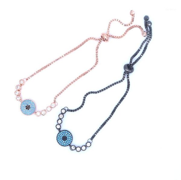 

charm bracelets turquoises stones round evil eye bracelet adjustable tennis chain with black gold rose color turkey jewelry1, Golden;silver