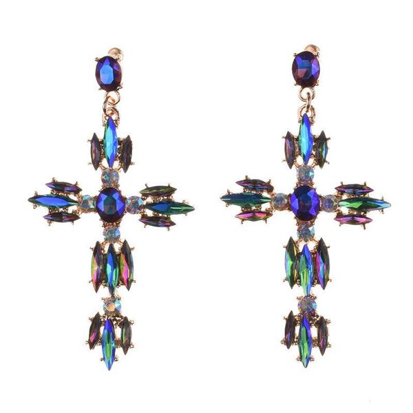 

crystal drop earrings for women big colorful statement earrings corss ladies large rhinestone dangler earings fashion jewellery, Silver