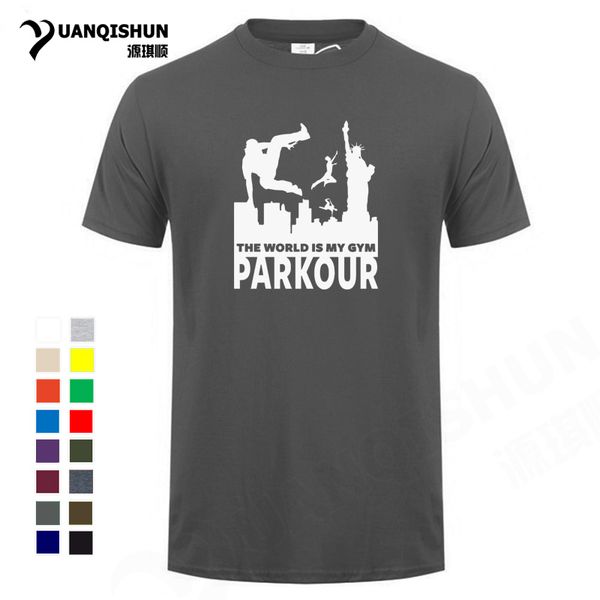 

sport city parkour men t shirt fun letter the world is my gym print t-shirt mens short sleeves tee 16 colors 100% cotton hip hop