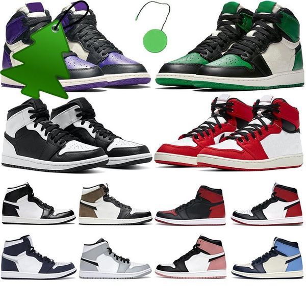 

2022 basketball shoes mens 1s sneakers jumpman 1 mid high og chicago bred toe banned pine green smoke grey women sports trainers y, Black