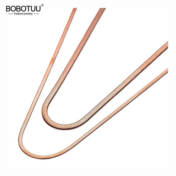 

chokers bobotuu trendy titanium stainless steel double layer choker necklaces beach snake chain pendant necklace for women girl bn20002, Golden;silver