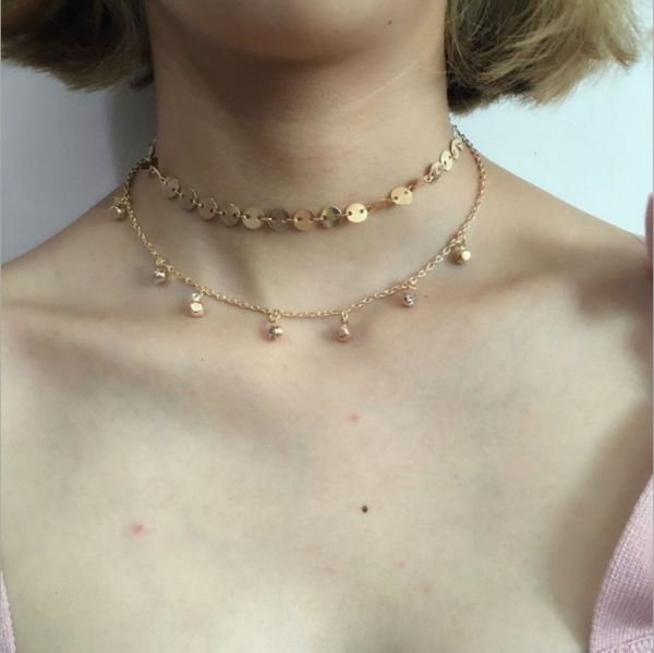 

handmade multi-style pendant fashion and diamond multi-layer chain necklace new copper sequin clavicle chain women's fashion, Silver