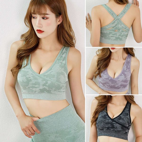 

new camouflage body beauty back bra shockproof running yoga fitns vt, Gray