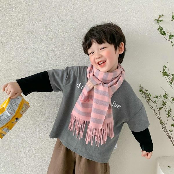 

scarves scarf children fashionable stripe face tassel warm cachecol feminino inverno sjaals voor dames winter hijab, Blue;gray