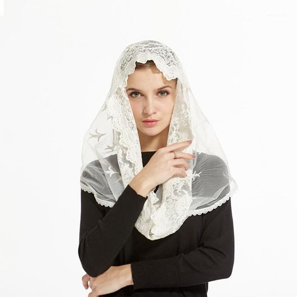 

wholesale- 2017 lady women ivory lace infinity mantilla chapel veil traditional catholic chapel veil hijab scarf bandana face mask scarf1, Blue;gray