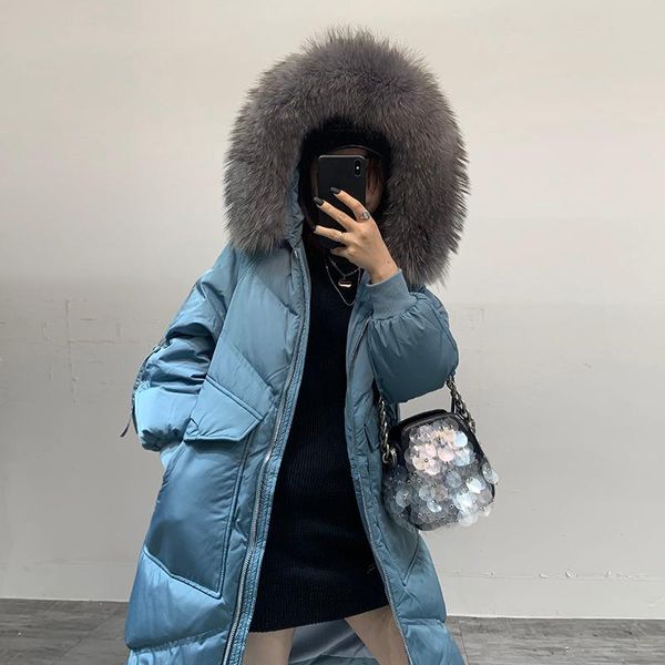 

women's down & parkas 2021 womens duck coat with natural real fur hood female warm long jackets blue black plus big size xxxxxxl 5xl 6x