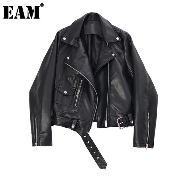 

women's jackets [eam] loose fit green zipper split pu leather short jacket lapel long sleeve women coat fashion tide spring 2021 1r749, Black;brown