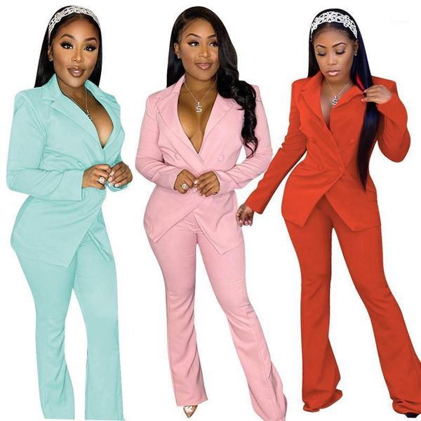 

2020 autumn winter women set elegant long sleeve blazers long pants suit office lady two piece set casual outfits yellow red1, White